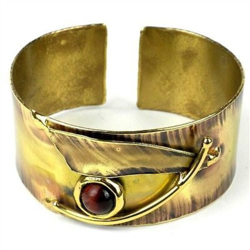 Blade & Red Tiger Eye Brass Cuff Handmade and Fair Trade