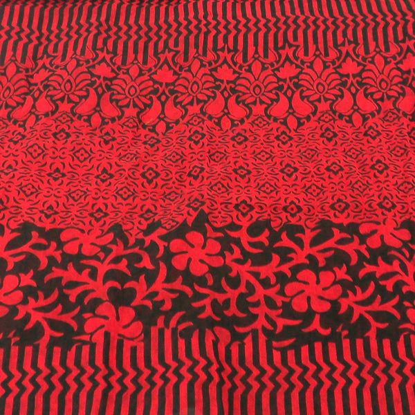 Deep Red and Black Floral Cotton Scarf - Asha Handicrafts