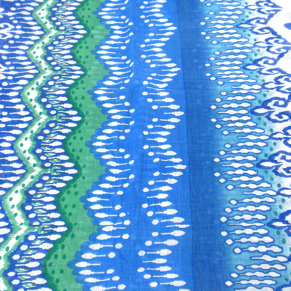 White and Blue Ikat Cotton Scarf - Asha Handicrafts