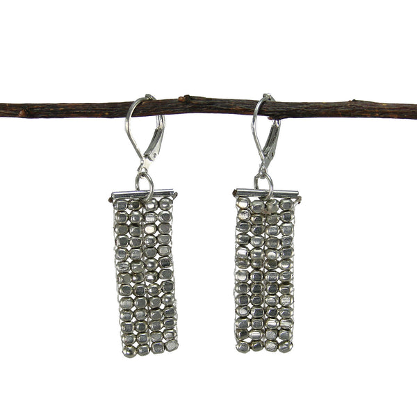 Rectangle Cubist Earrings - silver Handmade and Fair Trade