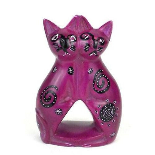 Handcrafted 4-inch Soapstone Love Cats Sculpture in Purple Handmade and Fair Trade
