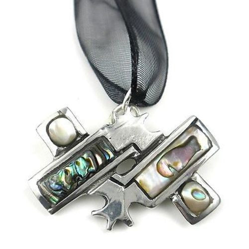 Aztec Ollin Movement Pendant on Organza Handmade and Fair Trade