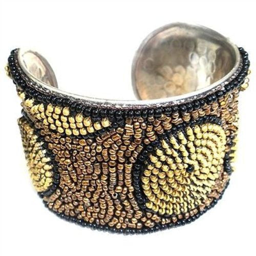Zipper Beaded Cuff in Gold and Bronze Handmade and Fair Trade